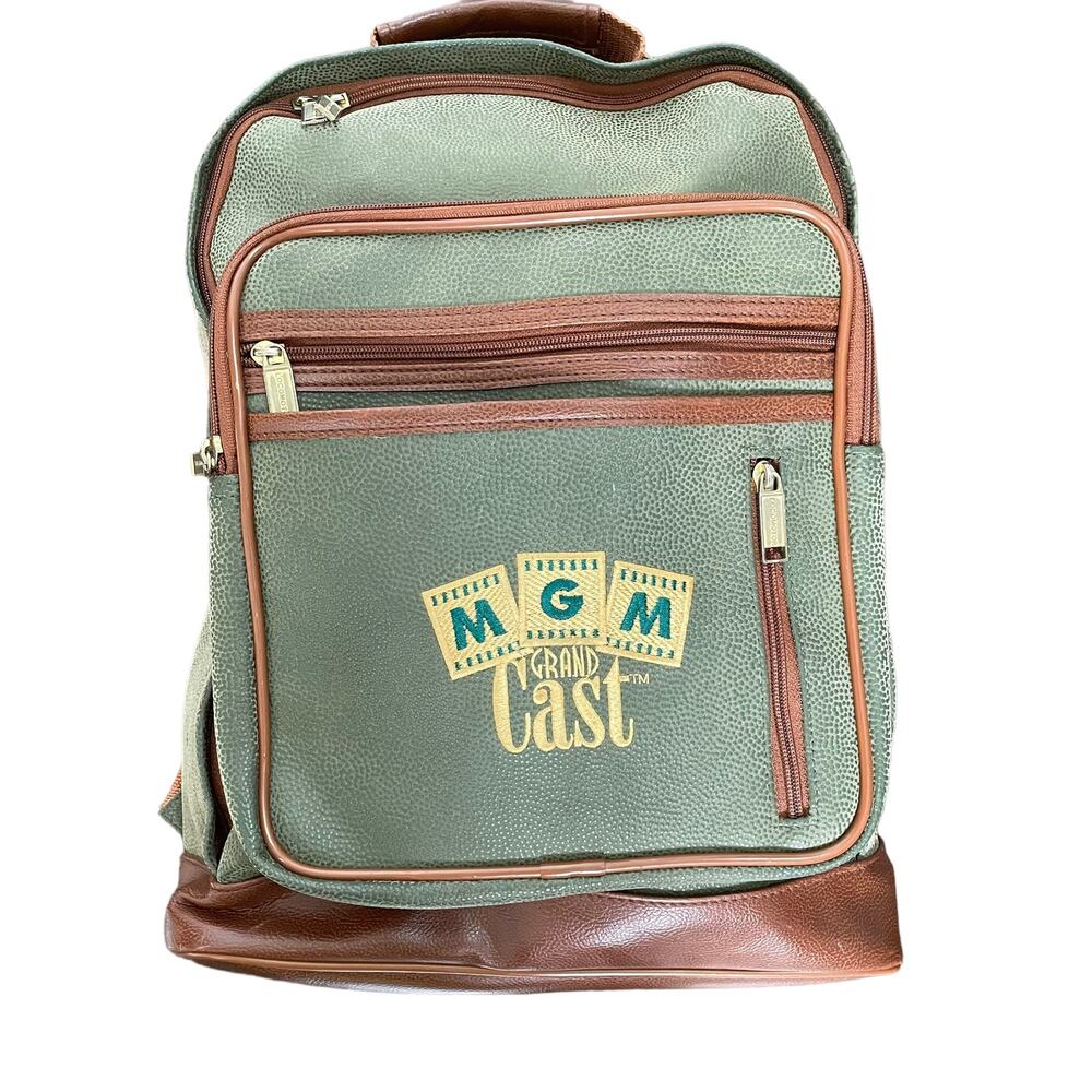 Vintage MGM Grand Casino Backpack Hotel Cast Employee Green 1973? Luggage Bag